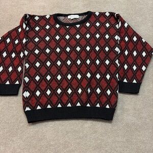Red and Black Diamond Pattern Sweater 306